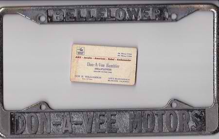 Don-A-Vee Motors – Bellflower, California: License Plate Frame